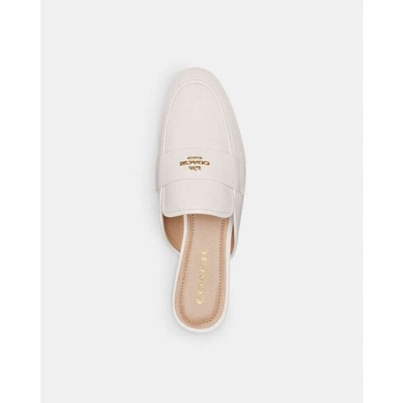 Coach Women's Chalk Leather Round Toe Samie Slide on Mule Flat Shoes Size 10 - Picture 2 of 4